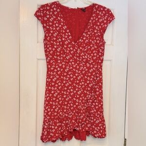 Red and White V-Neck Flutter Sleeve Mini Dress